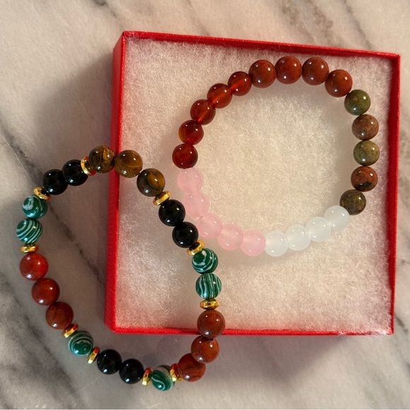 Natural Stones Beaded Bracelet Set Lucky & Wealth Bohemian Style 2 Bracelets - Picture 7 of 9